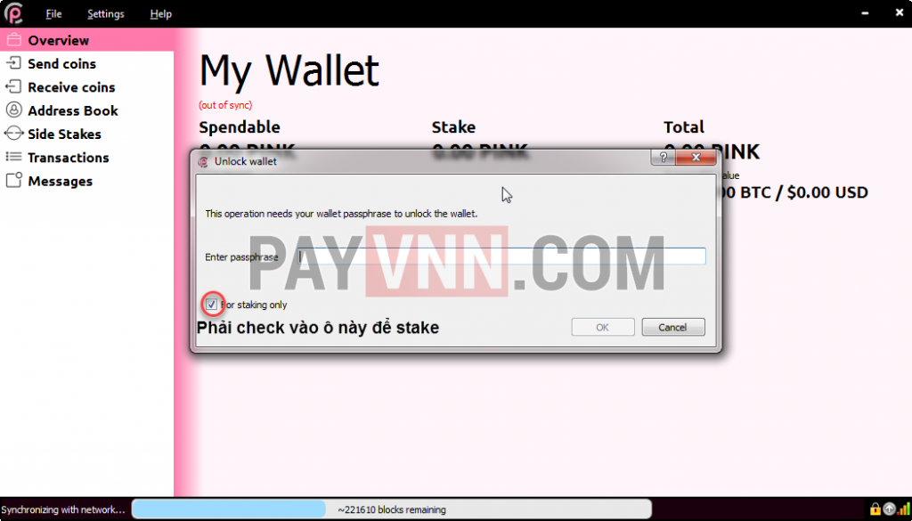 Điền PassPhrase Để Mở Khóa Ví
