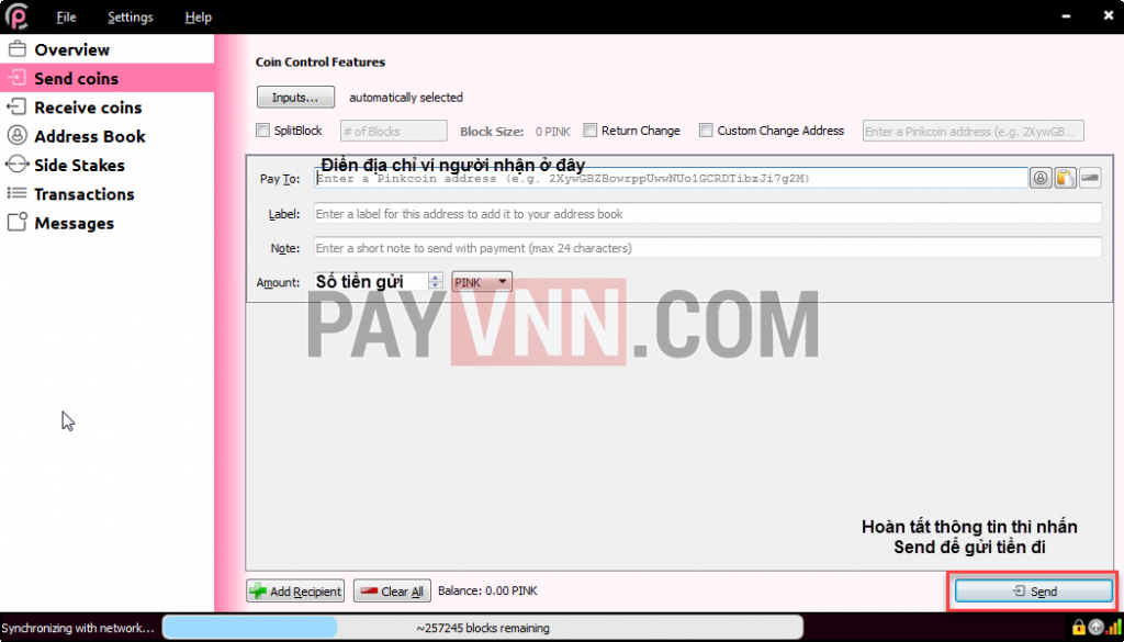 Thẻ Send Coins Để Gửi Tiền Cho Người Khác