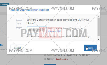 Nhập code lấy từ tin nhắn vào ô và bấm Verify